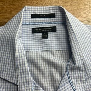 Mens Banana Republic Non-Iron Slim Fit Dress Shirt blue/white pattern size XL